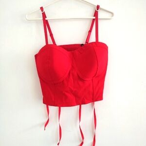 NWT Oppa Red Lace Up Boned Cropped Bustier Corset Bra Top